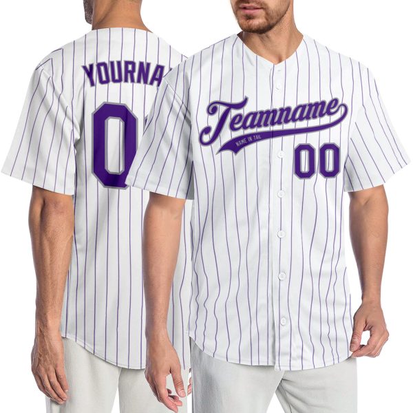 Custom Black Jersey, Personalized Black Baseball Jersey, Custom Baseball Jersey, Custom White Purple Pinstripe Purple-Gray Authentic Baseball Jersey Jezsport.com