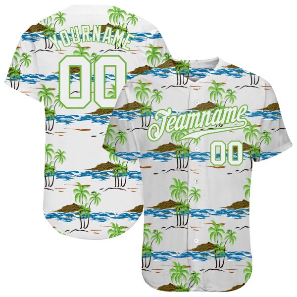 Custom Black Jersey, Personalized Black Baseball Jersey, Custom White White-Neon Green 3D Pattern Design Beaches Authentic Baseball Jersey Jezsport.com