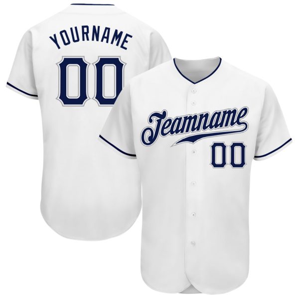 Custom Black Jersey, Personalized Black Baseball Jersey, Custom Baseball Jersey, Custom White Navy-Gray Authentic Baseball Jersey Jezsport.com