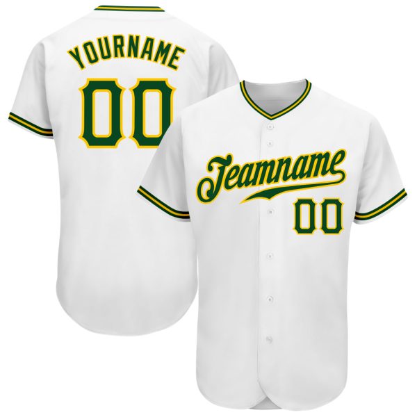 Custom Black Jersey, Personalized Black Baseball Jersey, Custom Baseball Jersey, Custom White Green-Gold Authentic Baseball Jersey Jezsport.com