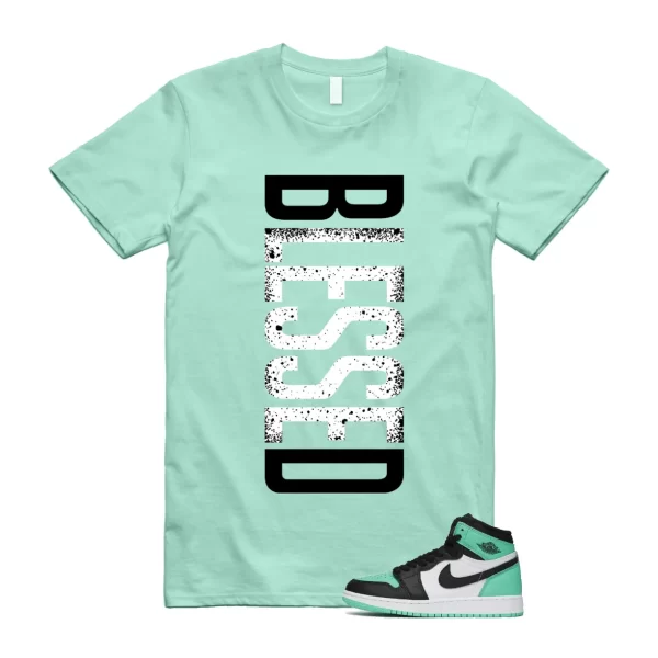 Green Glow 1 Retro High OG White Black Mint T-Shirt Match VERTBLS Jezsport.com