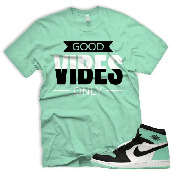 GV Air J 1 Green Glow OG Retro High Black White 2024 AJ 1 T-Shirt Match VERTBLS Jezsport.com