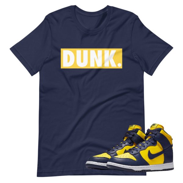 Dunk High/Low Michigan Yellow and Navy Blue Shoe Release Matching T-shirt Yellow Box Jezsport.com