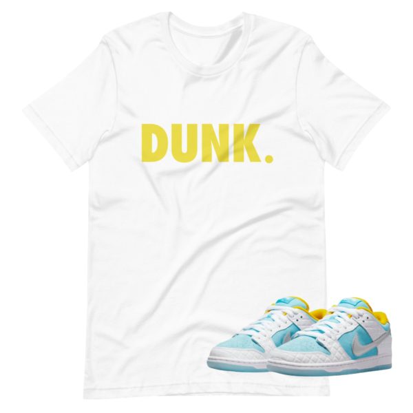 SB Dunk Low Pro FTC Lagoon Pulse Shoe Release Matching T-shirt Yellow Letters Jezsport.com