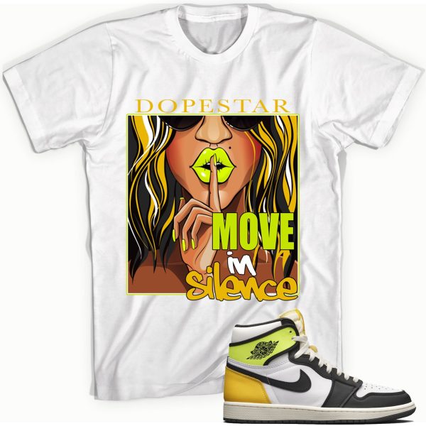 Move in Silence Sneaker Shirt Made To Match Jordan 1 Retro White Black Volt Gold Jezsport.com