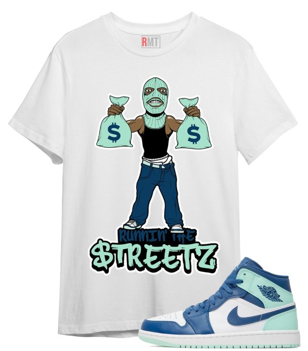 Jordan 1 Mid Mystic Navy Mint Foam Shirt | Runnin' The Streetz Tee Match Mint Foam Jezsport.com