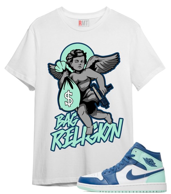 Jordan 1 Mid Mystic Navy Mint Foam Shirt | Bag Religion Match Mint Foam Jezsport.com