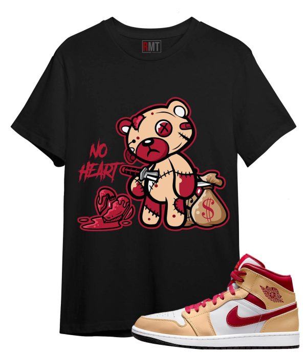 Shirt For Jordan 1 Mid Light Curry Cardinal Red Beige No Heart Tee Match GS Beige Red Jezsport.com