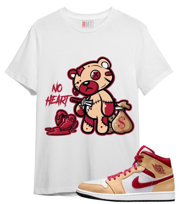 Shirt For Jordan 1 Mid Light Curry Cardinal Red Beige No Heart Tee Match GS Beige Red Jezsport.com