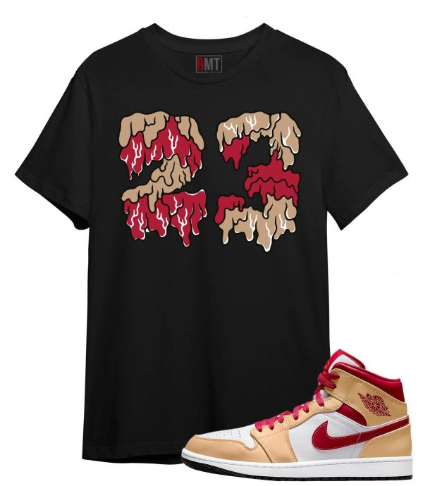 Shirt For Jordan 1 Mid Light Curry Cardinal Red Beige 23 Dripping Tee Match GS Beige Red Jezsport.com