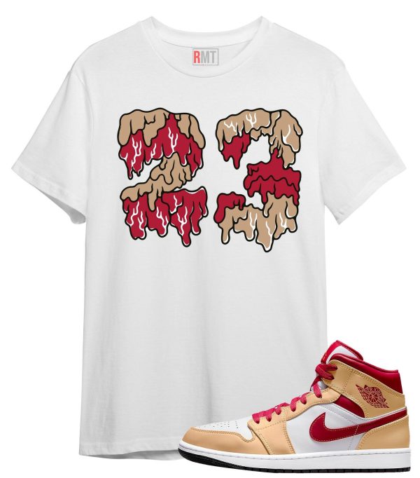 Shirt For Jordan 1 Mid Light Curry Cardinal Red Beige 23 Dripping Tee Match GS Beige Red Jezsport.com