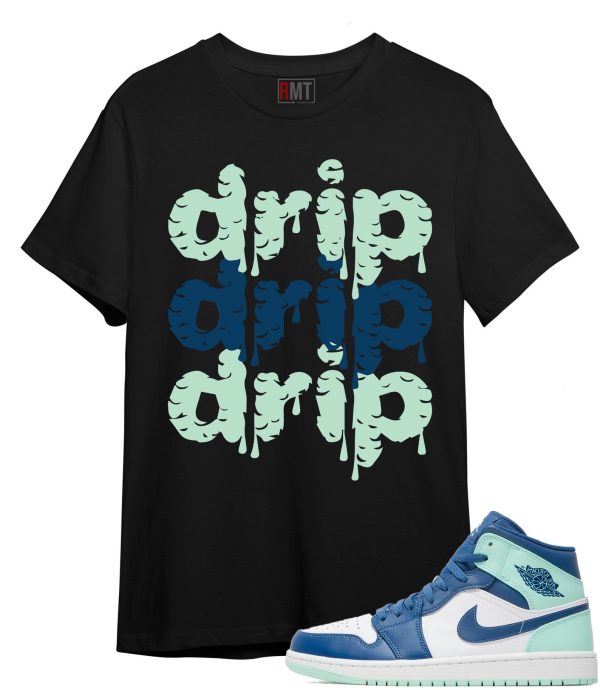 Jordan 1 Mid Mystic Navy Mint Foam Shirt Drip Match Mint Foam Jezsport.com