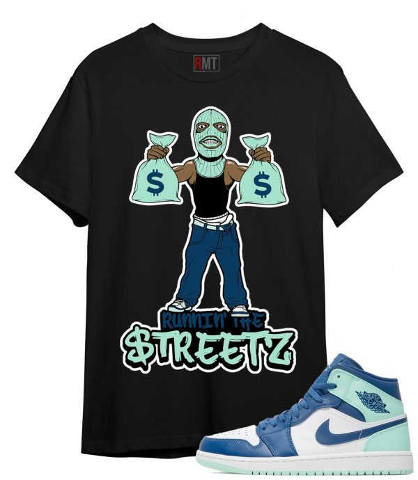 Jordan 1 Mid Mystic Navy Mint Foam Shirt | Runnin' The Streetz Tee Match Mint Foam Jezsport.com