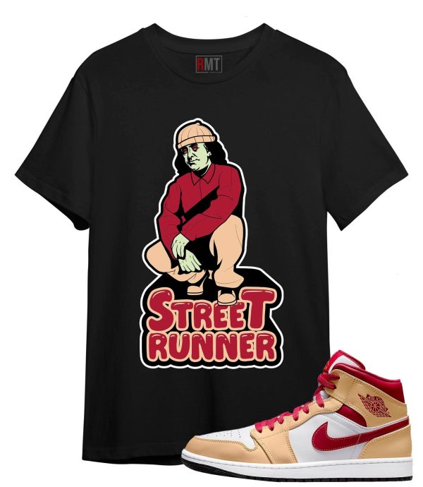 Shirt For Jordan 1 Mid Light Curry Cardinal Red Beige Street Runner Tee Match GS Beige Red Jezsport.com