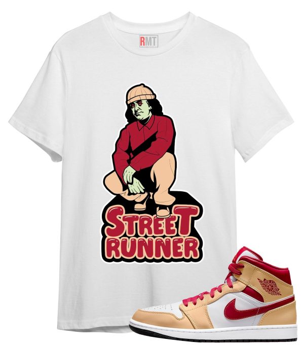 Shirt For Jordan 1 Mid Light Curry Cardinal Red Beige Street Runner Tee Match GS Beige Red Jezsport.com