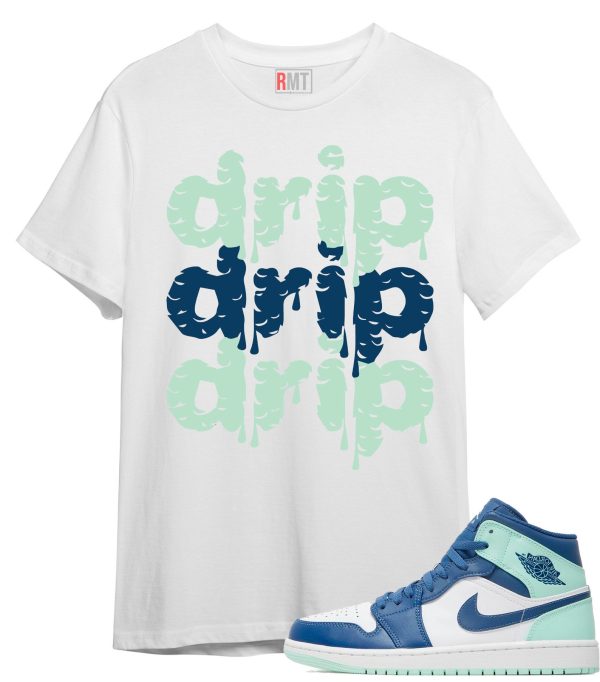 Jordan 1 Mid Mystic Navy Mint Foam Shirt Drip Match Mint Foam Jezsport.com