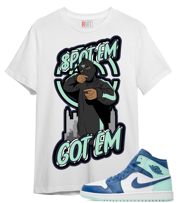 Shirt for Jordan 1 Mid Mystic Navy Blue Mint Foam Spot Em Got Em Tee Jezsport.com