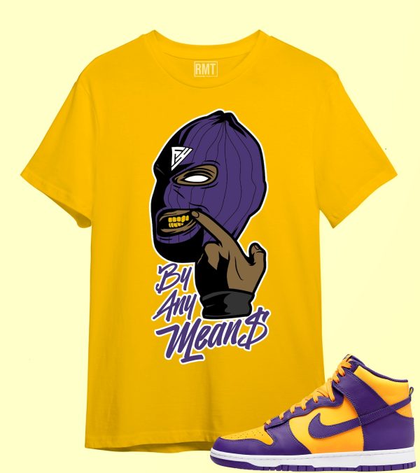 By Any Means T Shirt for Dunk High Purple Yellow Court Gold Home Team Away 95 Lebron Jezsport.com