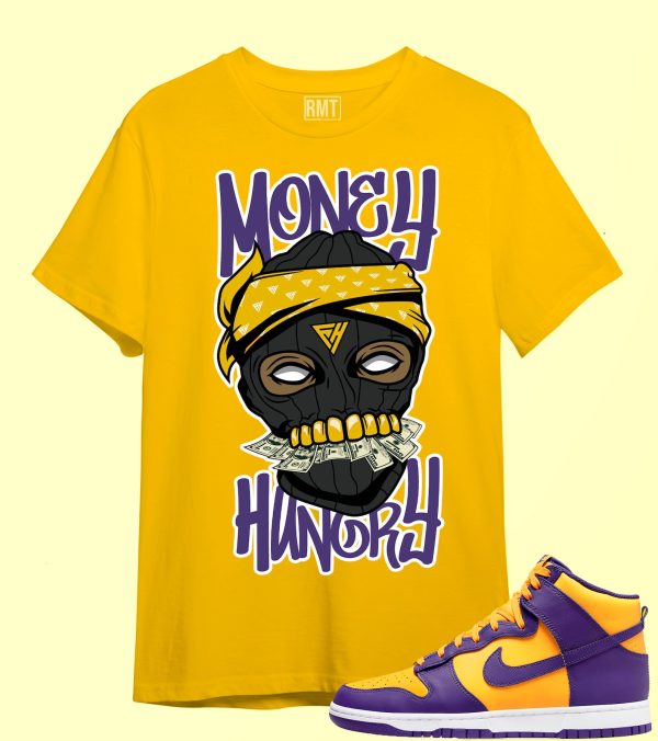 Money Hungry T Shirt for Dunk High Purple Yellow Court Gold Home Team Away 95 Lebron, DD1399-500 Jezsport.com