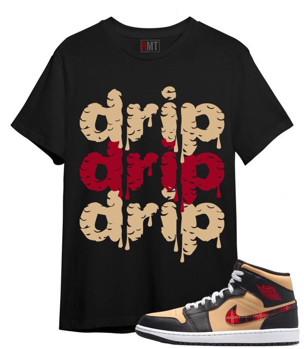 Jordan 1 Mid Tartan Swoosh Shirt Drip Tee Matching Retro 1 Brown Plaid Red Color Jezsport.com