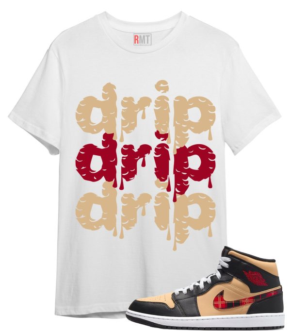 Jordan 1 Mid Tartan Swoosh Shirt Drip Tee Matching Retro 1 Brown Plaid Red Color Jezsport.com