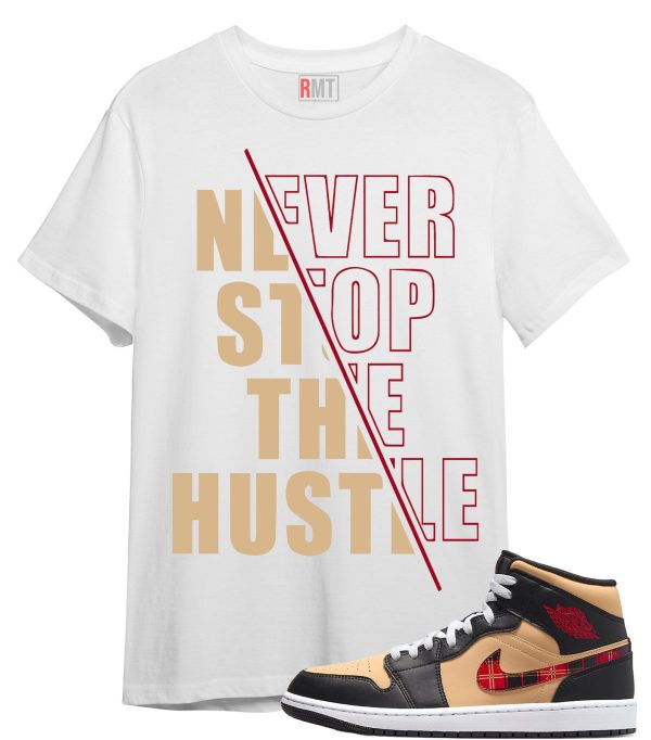 Jordan 1 Mid Tartan Swoosh Shirt Hustle Tee Matching Retro 1 Brown Plaid Red Color Jezsport.com