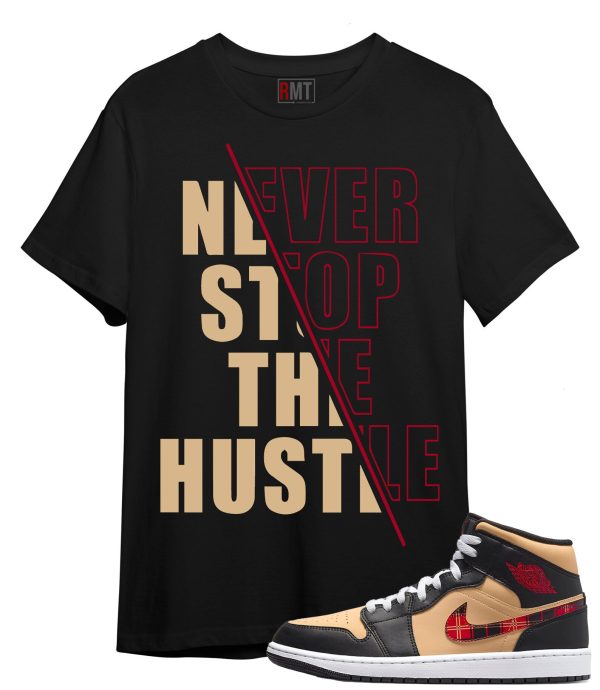 Jordan 1 Mid Tartan Swoosh Shirt Hustle Tee Matching Retro 1 Brown Plaid Red Color Jezsport.com