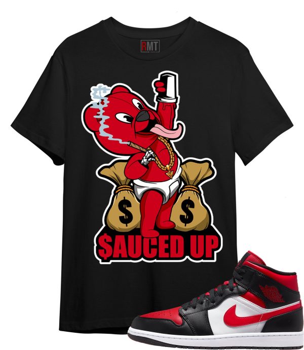 Shirt for Jordan 1 Mid Bred Toe White Black Red , Sauced Up Tee to match Retro 1 Bred Toe Jezsport.com