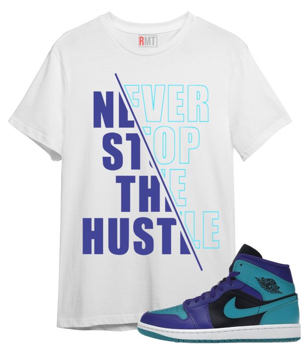 Jordan 1 Mid Black Grape Shirt Hustle Tee Matching Jordan 1 Mid Black Grape Dark Concord Emerald Jezsport.com