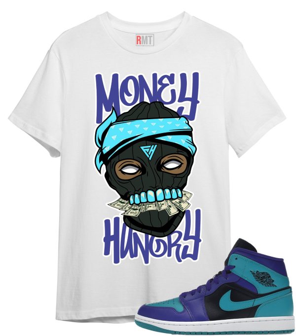 Jordan 1 Mid Black Grape Shirt Money Hungry Tee Matching Jordan 1 Mid Black Grape Dark Concord Emerald Jezsport.com