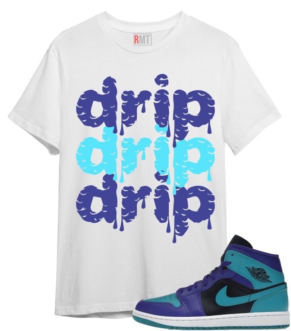 Jordan 1 Mid Black Grape Shirt Drip Tee Matching Jordan 1 Mid Black Grape Dark Concord Emerald Jezsport.com