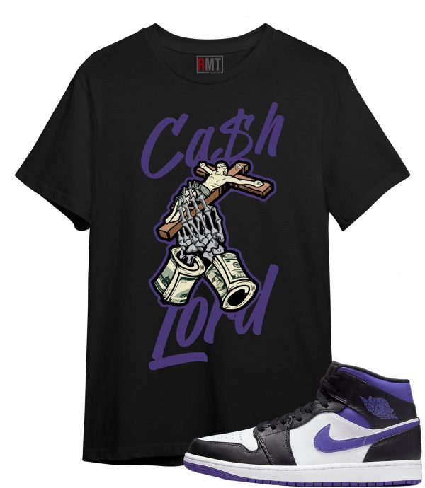 Jordan 1 Mid Court Purple Shirt Cash Lord Tee Matching Retro 1 Court Purple White Black Jezsport.com