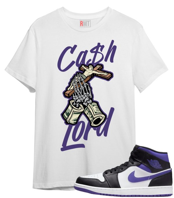 Jordan 1 Mid Court Purple Shirt Cash Lord Tee Matching Retro 1 Court Purple White Black Jezsport.com