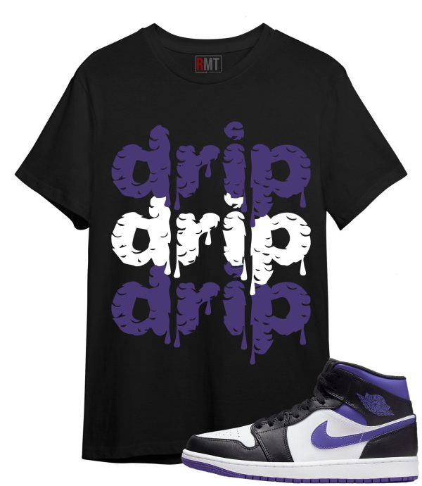 Jordan 1 Mid Court Purple Shirt Drip Tee Matching Retro 1 Court Purple White Black Jezsport.com