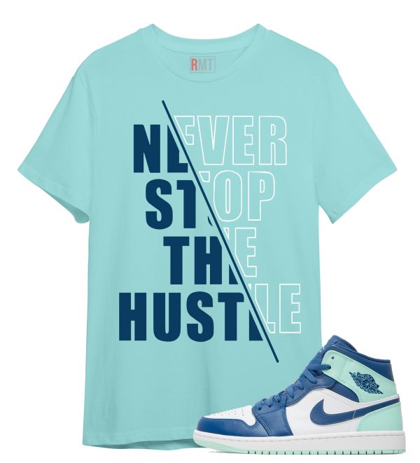 Jordan 1 Mid Mystic Navy Mint Foam Shirt Hustle Tee Match Mint Foam Jezsport.com