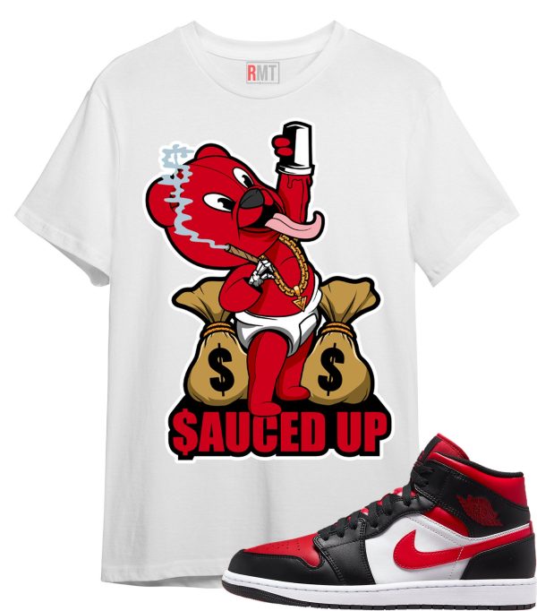 Shirt for Jordan 1 Mid Bred Toe White Black Red , Sauced Up Tee to match Retro 1 Bred Toe Jezsport.com