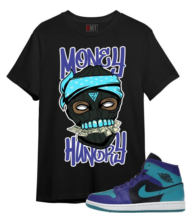 Jordan 1 Mid Black Grape Shirt Money Hungry Tee Matching Jordan 1 Mid Black Grape Dark Concord Emerald Jezsport.com