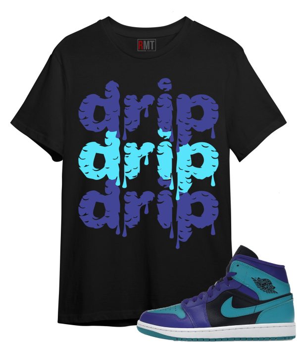 Jordan 1 Mid Black Grape Shirt Drip Tee Matching Jordan 1 Mid Black Grape Dark Concord Emerald Jezsport.com