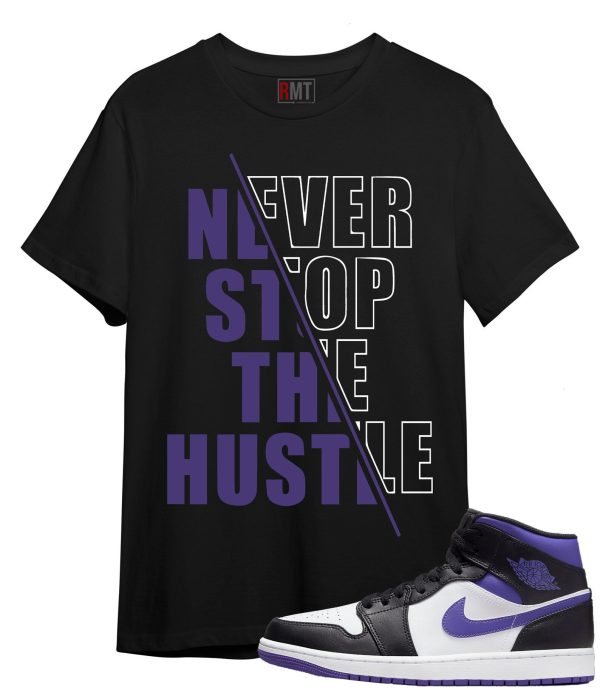 Jordan 1 Mid Court Purple Shirt Hustle Tee Matching Retro 1 Court Purple White Black Jezsport.com