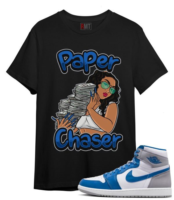 Jordan 1 High OG True Blue T-Shirt - Paper Chaser The World Tee Matching True Blue 1s Jezsport.com