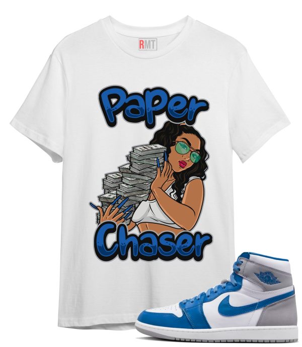 Jordan 1 High OG True Blue T-Shirt - Paper Chaser The World Tee Matching True Blue 1s Jezsport.com