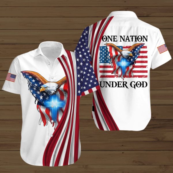 One Nation Under God American Eagle Hawaiian Shirt, Summer For Men and Women Jezsport.com