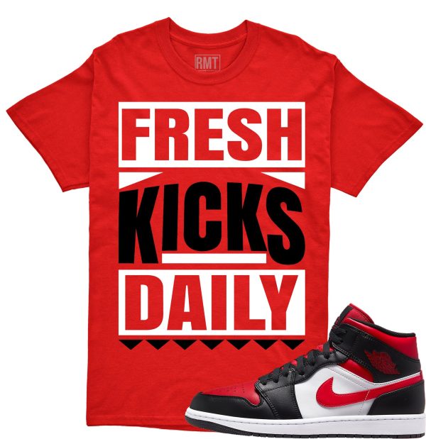 Shirt for Jordan 1 Mid Bred Toe White Black Red, Fresh Kicks Tee to match Retro 1 Bred Toe Jezsport.com