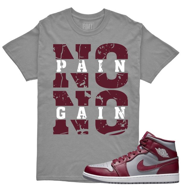 Jordan 1 Mid Cherrywood Matching Shirt "No Pain" Jezsport.com