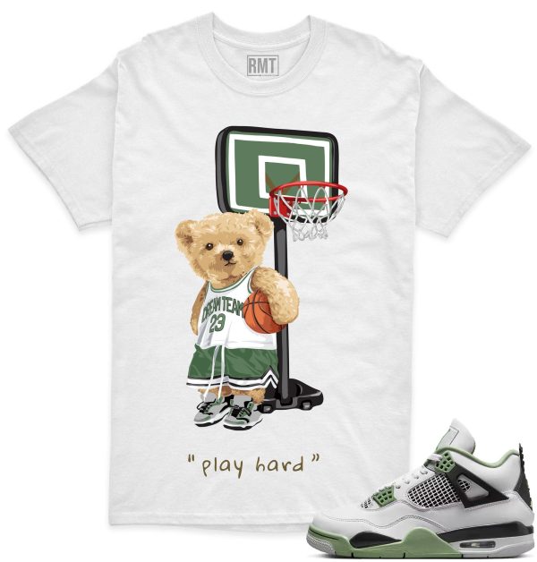 Seafoam 4s Matching Shirts, Play Hard Shirt Matching Jordan 4 Seafoam Oil Green Jezsport.com