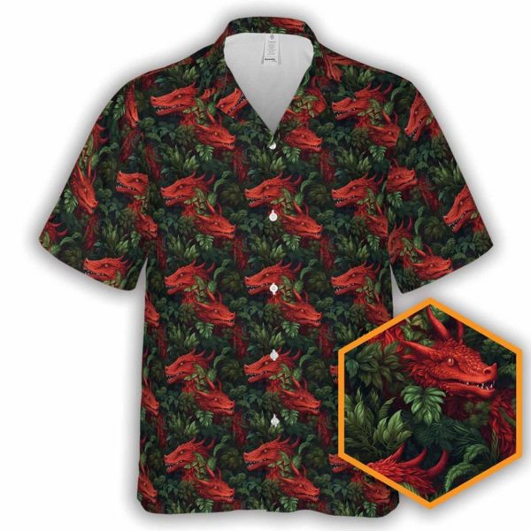 Red Dragons in the Forest DnD Button-Up Hawaiian Shirt, Summer Shirt For Men and Women Jezsport.com