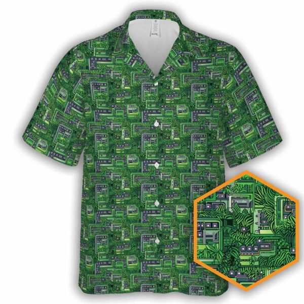 Tropical Circuit Board Sci-fi Button-Up Hawaiian Shirt, Summer Shirt For Men and Women Jezsport.com