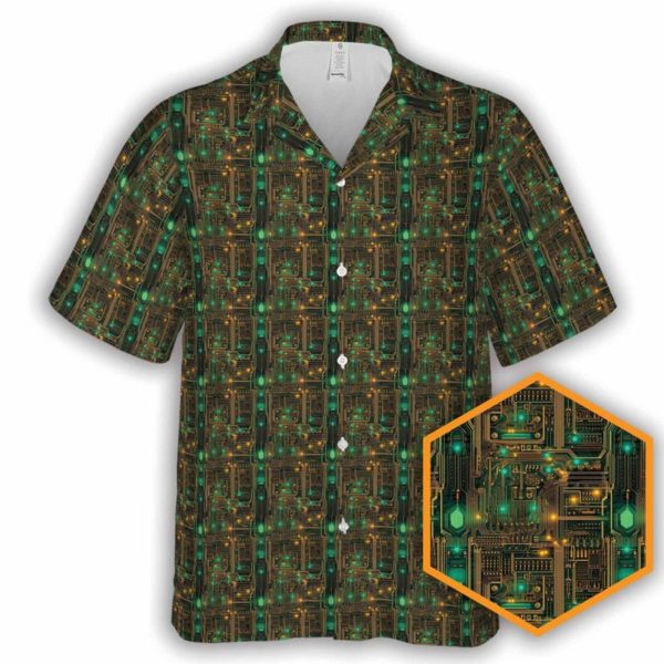 Glowing Circuit Board Sci-fi Button-Up Hawaiian Shirt, Summer Shirt For Men and Women Jezsport.com