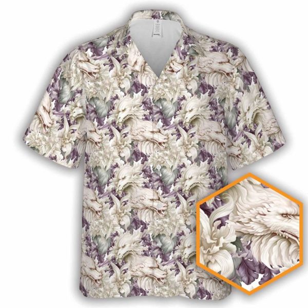 White Dragon Orchid DnD Button-Up Hawaiian Shirt, Summer Shirt For Men and Women Jezsport.com