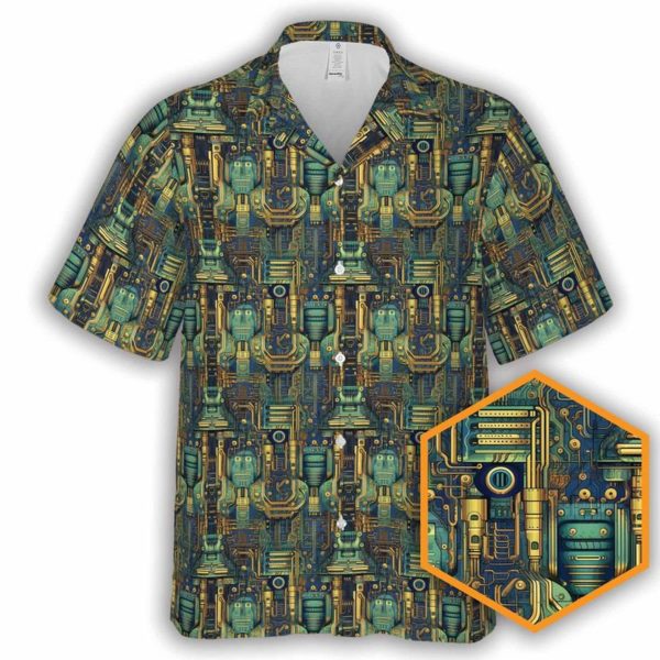 Art Nouveau Circuit Board Sci-fi Button-Up Hawaiian Shirt, Summer Shirt For Men and Women Jezsport.com